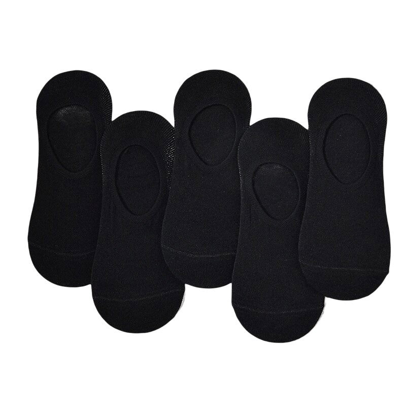 Anysox 5 Pairs Size 4-9 Black Boat Socks Summer Thin Invisible Cotton Non-Slip Silicone Breathable Pure Color For Men-Socks-PEROZ Accessories