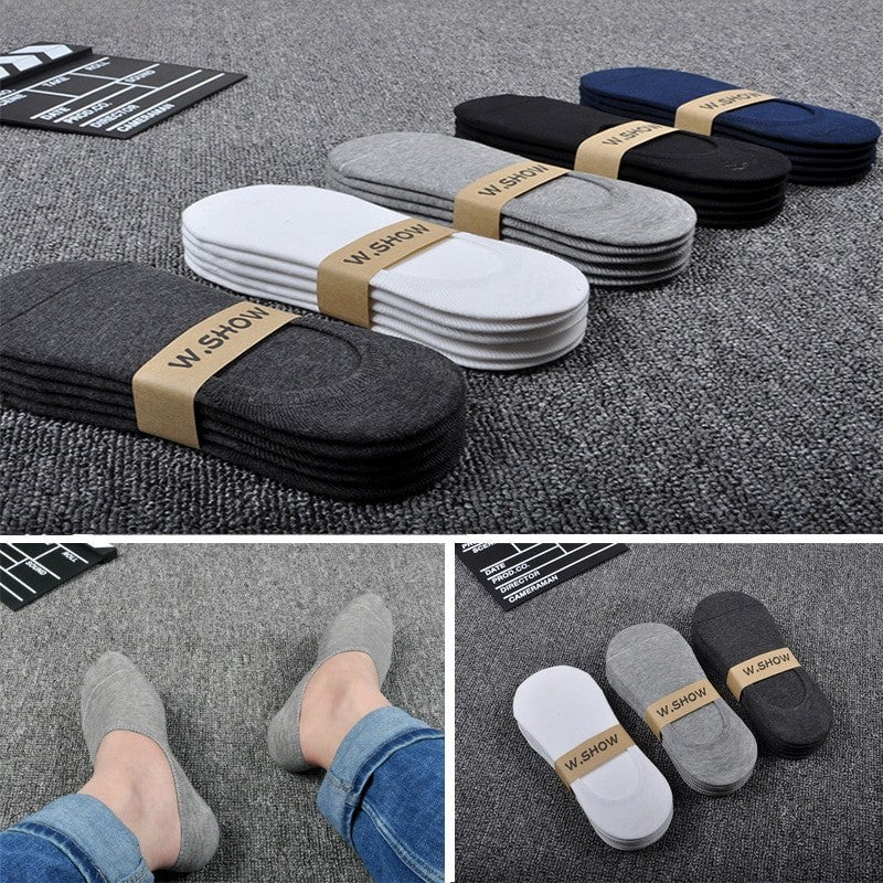 Anysox 5 Pairs Size 4-9 Black Boat Socks Summer Thin Invisible Cotton Non-Slip Silicone Breathable Pure Color For Men-Socks-PEROZ Accessories