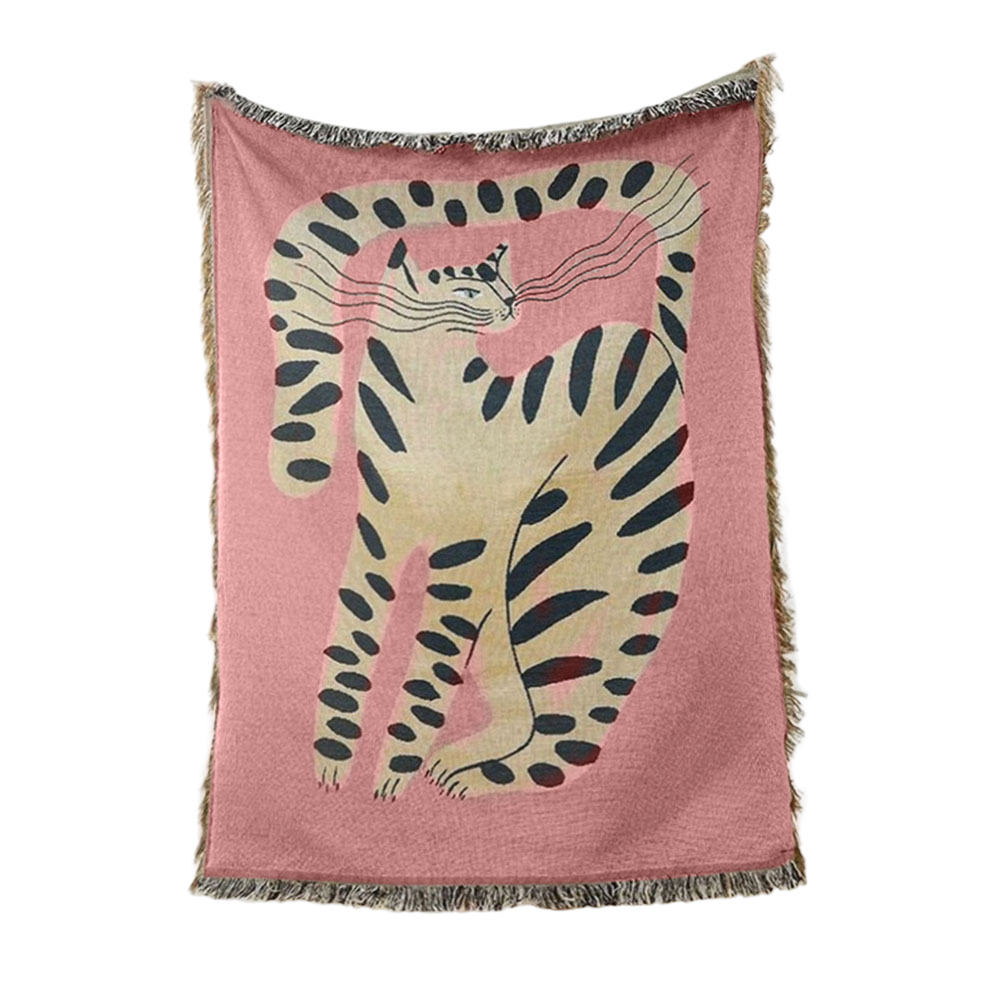 Anyhouz Pink Cat Throw Blanket Cozy Sofa Couch Bed Cover Outdoor Camping Mat Home Decor Tapestry with Tassel-Blankets-PEROZ Accessories