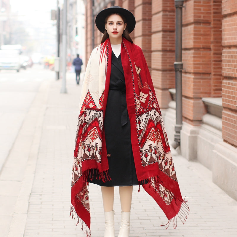 Anyyou 100% Merino Wool Garnet Silk Satin Large Winter Scarf Pashmina Shawl Bandana Perfect For Women Ladies Fashion Style-Scarves-PEROZ Accessories