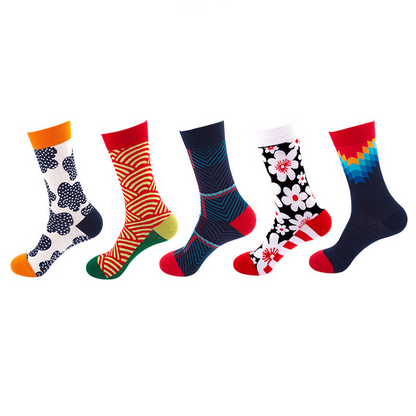 Anysox 5 Pairs One Size 5-11 Mixed Color Set Christmas Socks Pattern Cotton Fashion Woman Skateboard Oil Paitiing-Socks-PEROZ Accessories