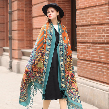 Anyyou 100% Merino Wool Simple Blue Colored Patterns Neck Silk Satin Large Winter Scarf Pashmina Shawl Bandana Perfect For Women Ladies Fashion Style-Scarves-PEROZ Accessories