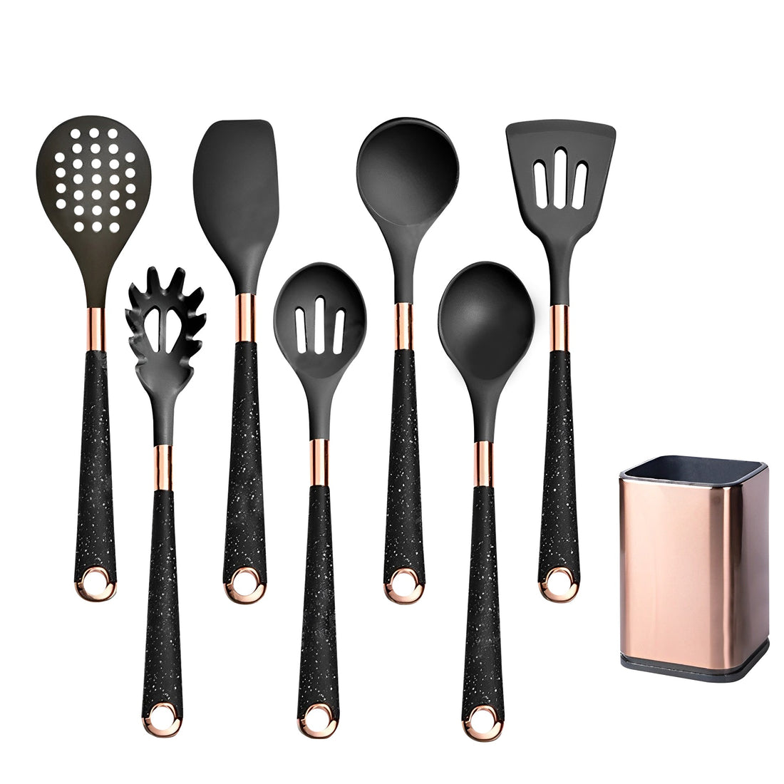 Anygleam Kitchen Utensils Non-stick Black 7 Set Gold Plated Handle with Support Point and Storage Box Cooking Tool Accessories Heat Resistant Kitchenware-Spatula and Shovel-PEROZ Accessories