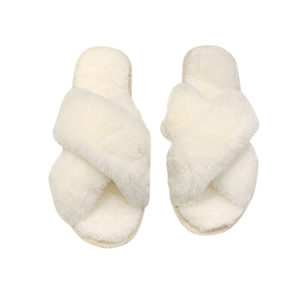 AnyStep Plush Slipper One Size 7-8 Cross White Warm Winter Comfortable Home Fluffy Indoor Slip On-Slipper Chairs-PEROZ Accessories