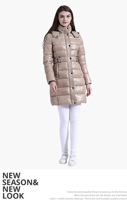 Anychic Womens Padded Puffer Jacket Large Beige Hooded Long Thick Puffer Jackets For Women Fashion Coats Casual Waterproof Outerwear-Coats &amp; Jackets-PEROZ Accessories