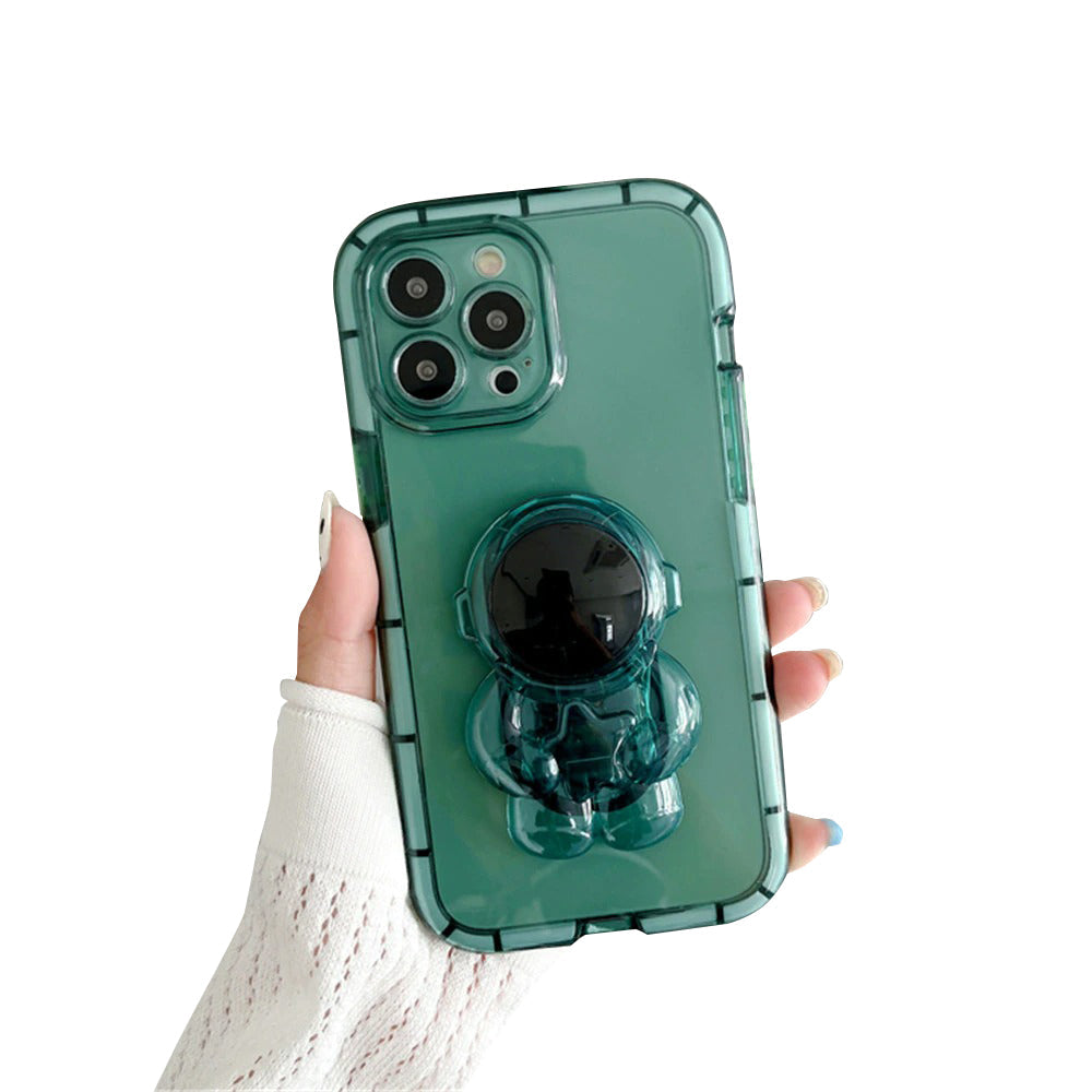 Anymob iPhone Phone Case Cute Astronaut Folding Stand Clear Green Shockproof Soft Silicone Mobile Cover For iPhone13 Pro Max 11 12 ProMax X XS Max XR-Mobile Phone Cases-PEROZ Accessories