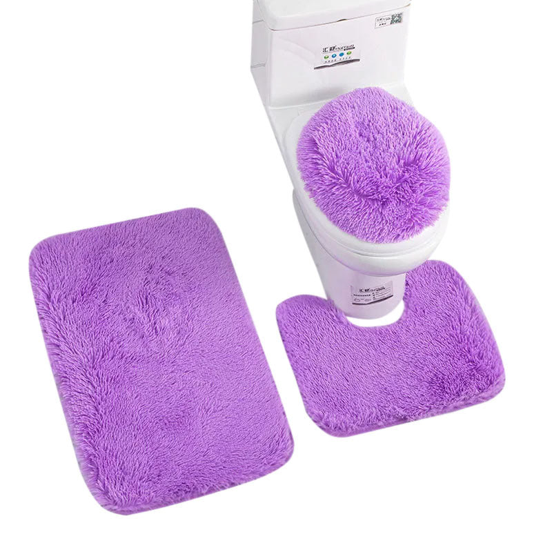 Anyhouz Bath Mat 3pc Purple Bathroom Silk Tie-Dye Toilet Soft Non Slip Rug Shower Carpets Toilet Lid Cover Floor Mats for Hallway-Bathroom Rugs-PEROZ Accessories