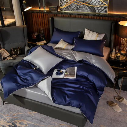 Anyhouz Bed Sheet Navy Blue Light Grey Ultra Soft Luxury Egyptian Cotton Bedding Cover Queen Size 4 Pcs Bed Set-Bed Sheets-PEROZ Accessories