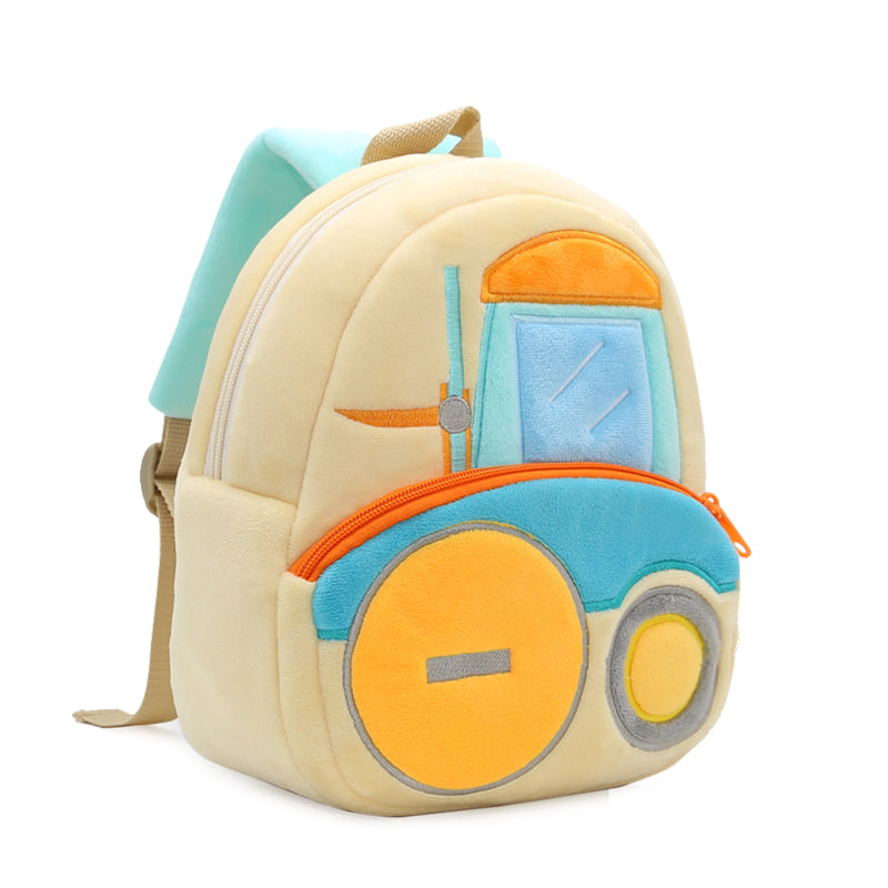 Anykidz 3D Apricot Forklift School Backpack Cute Vehicle With Cartoon Designs Children Toddler Plush Bag For Baby Girls and Boys-Backpacks-PEROZ Accessories