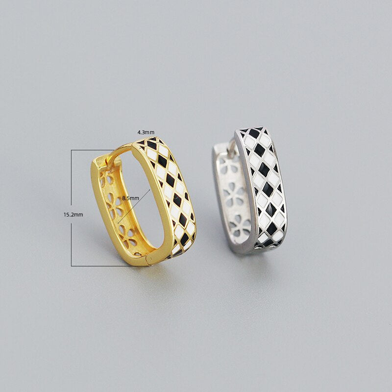 Anyco Hoop Fashion Earrings Statement Checkerboard Enamel Ear Buckle Women Charms Punk Party Jewelry Gold-Earrings-PEROZ Accessories