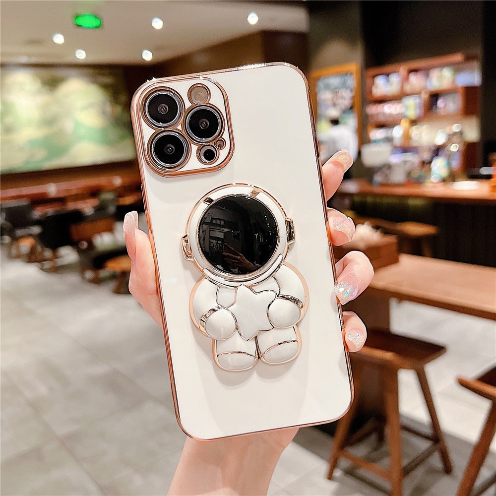 Anymob Astronaut iPhone Love Heart Holder White Protection Electroplated Phone Case Soft Silicone Shockproof Stand Back Cover Compatible-Mobile Phone Cases-PEROZ Accessories