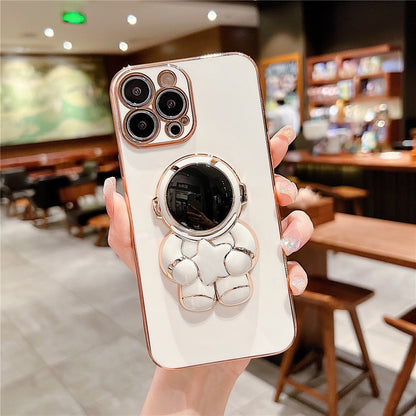Anymob Astronaut iPhone Love Heart Holder White Protection Electroplated Phone Case Soft Silicone Shockproof Stand Back Cover Compatible-Mobile Phone Cases-PEROZ Accessories