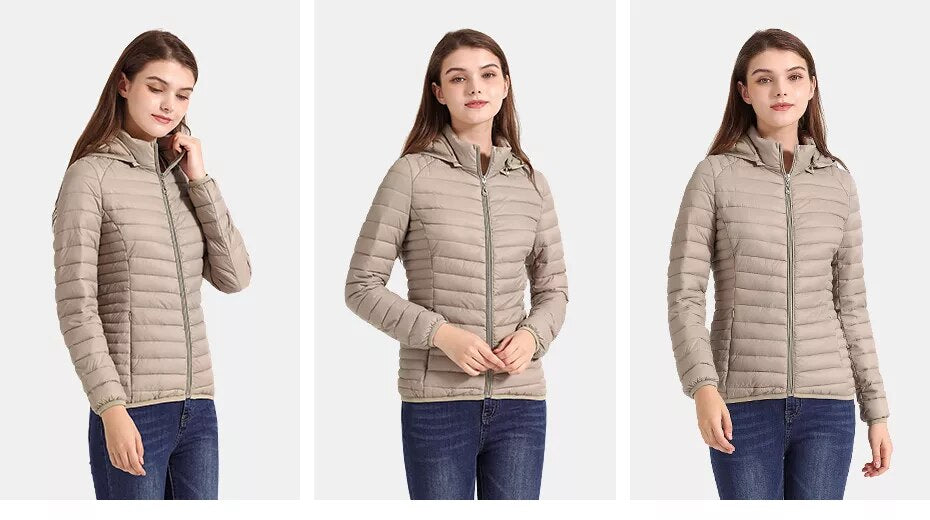 Anychic Womens Padded Puffer Jacket 5XL White Coat With Hood Outdoor Warm Lightweight Outwear With Storage Bag-Coats &amp; Jackets-PEROZ Accessories