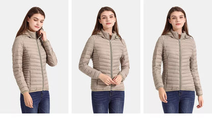 Anychic Womens Padded Puffer Jacket 5XL White Coat With Hood Outdoor Warm Lightweight Outwear With Storage Bag-Coats &amp; Jackets-PEROZ Accessories