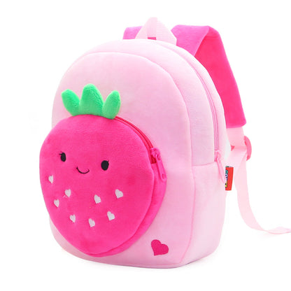 Anykidz 3D Pink Strawberry Kids School Backpack Cute Cartoon Animal Style Children Toddler Plush Bag Perfect Accessories For Boys and Girls-Backpacks-PEROZ Accessories