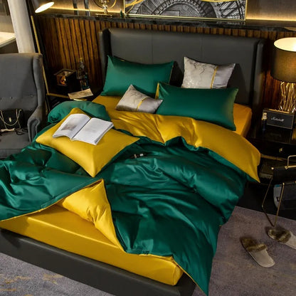 Anyhouz Bed Sheet Deep Green Yellow Ultra Soft Luxury Egyptian Cotton Bedding Cover Queen Size 6 Pcs Bed Set-Bed Sheets-PEROZ Accessories