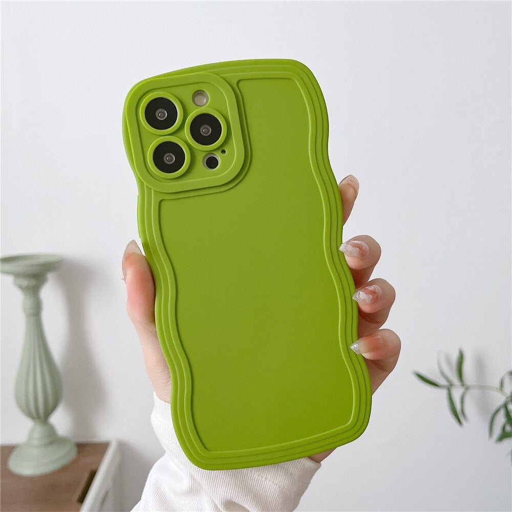 Anymob iPhone Green Cute Wavy Fashionable Edge Silicone Phone Case For IOS Protective Soft Cover Compatible-Mobile Phone Cases-PEROZ Accessories