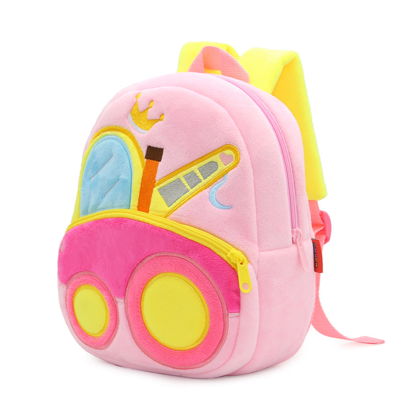 Anykidz 3D Pink Crane School Backpack Cute Vehicle With Cartoon Designs Children Toddler Plush Bag For Baby Girls and Boys-Backpacks-PEROZ Accessories