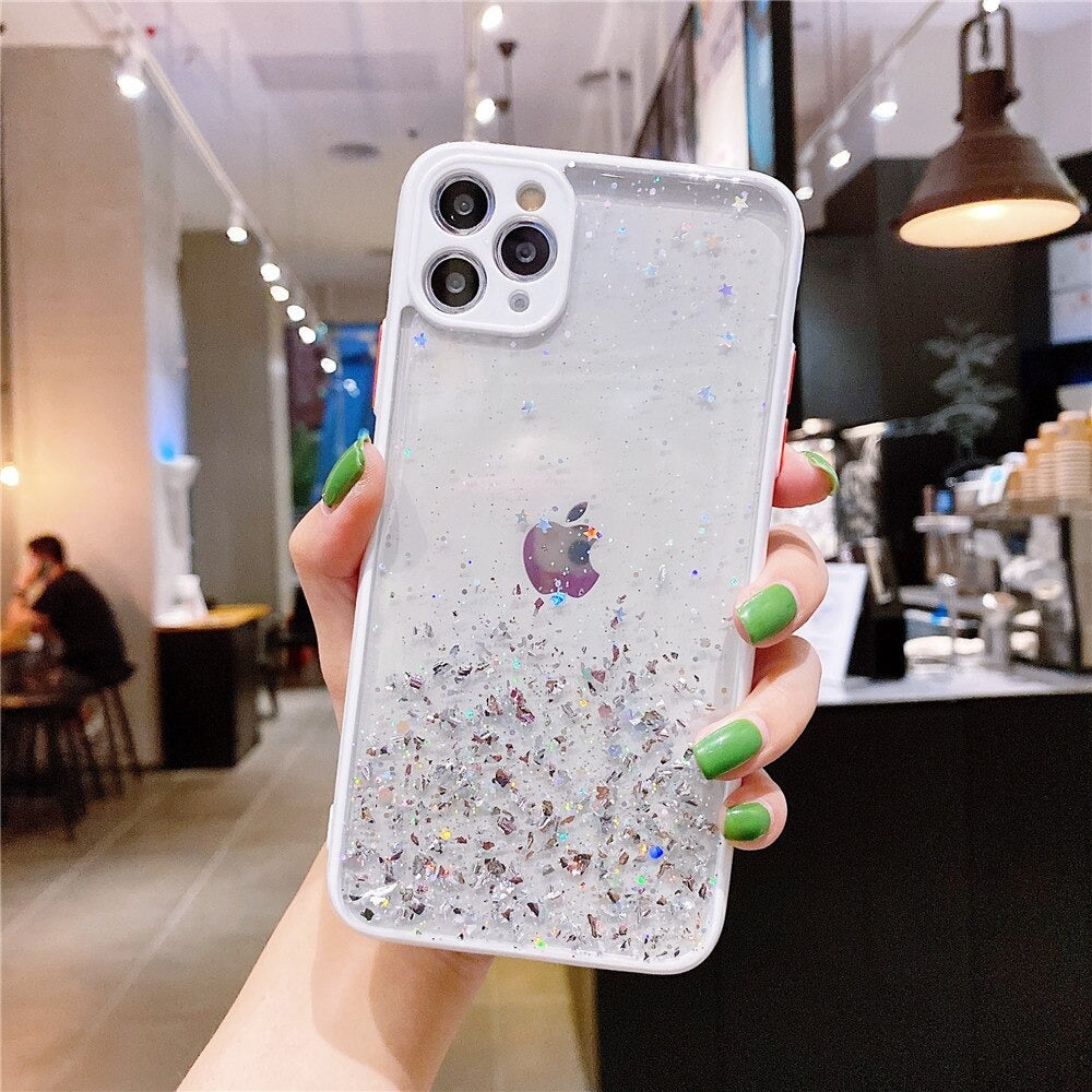 Anymob iPhone Case White Luxury Glitter Sequins Camera Protection Silicone For 13 11 12 Pro Max XR XS Max 7 8 Plus SE 2020-Mobile Phone Cases-PEROZ Accessories