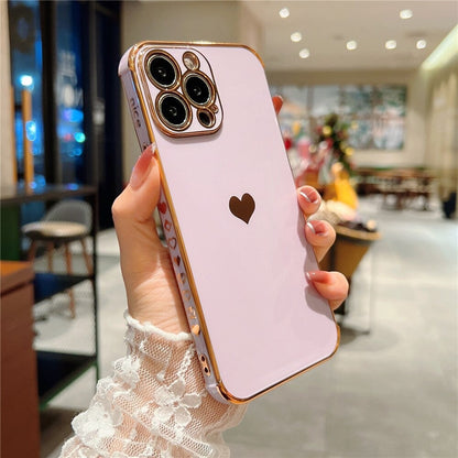 Anymob iPhone Case Lavender Love Heart Plating Lens Protection Shockproof Silicone Cover iPhone 12 11 Pro Max X XR XS Max 13 Pro Compatible-Mobile Phone Cases-PEROZ Accessories