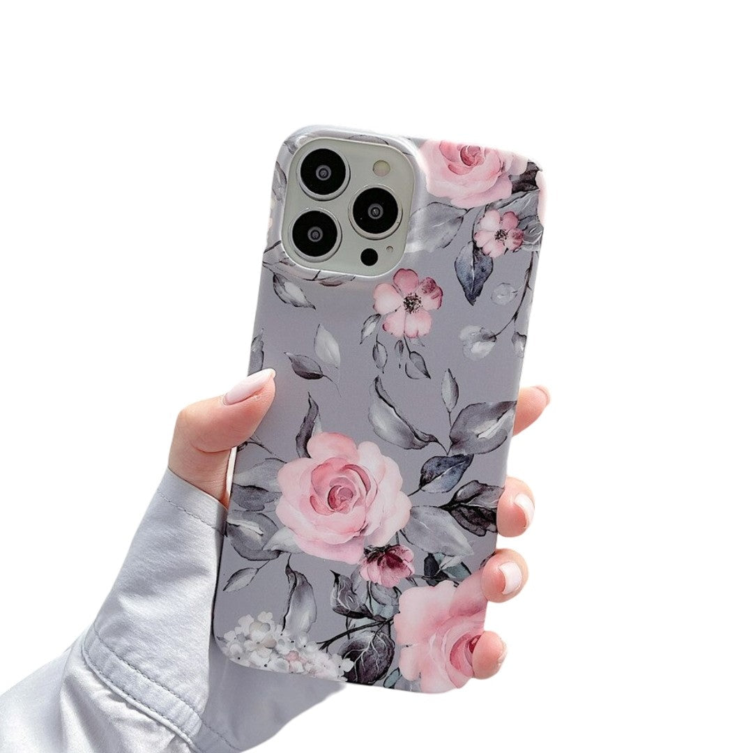 Anymob iPhone Case Silver Gray Retro Cute Flower Silicone Plus Silky Design Shockproof Protection Cover iPhone Compatible-Mobile Phone Cases-PEROZ Accessories