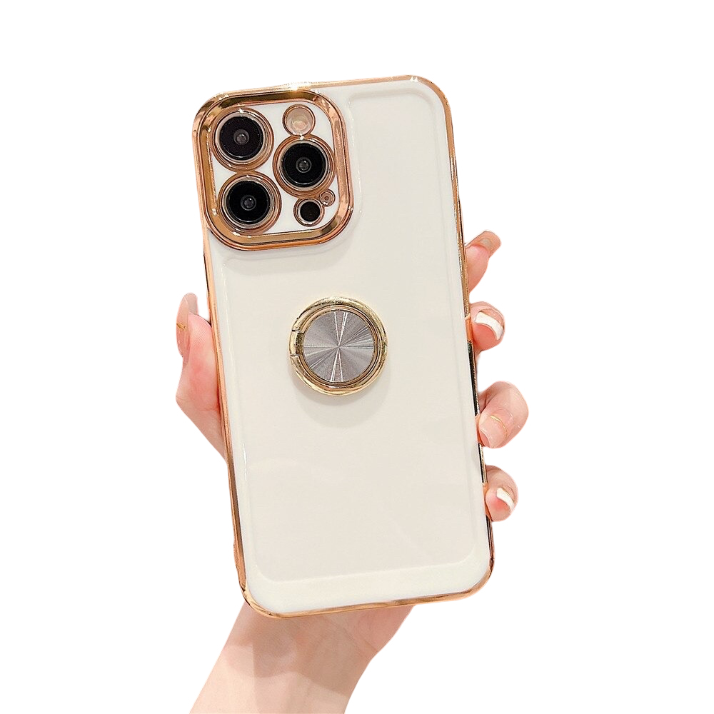Anymob iPhone Case White Ring Holder Stand Electroplating Side Heart Pattern Silicone Soft Phone Back Cover For iPhone-Mobile Phone Cases-PEROZ Accessories