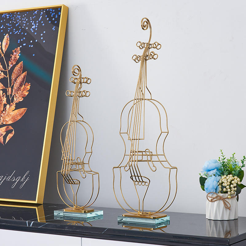 Anyhouz 64cm Violin Sculpture Instrument Tabletop Home Decor Modern Art Living Room Display House Decorative Crafts Metal Ornaments-Tabletop Decor-PEROZ Accessories