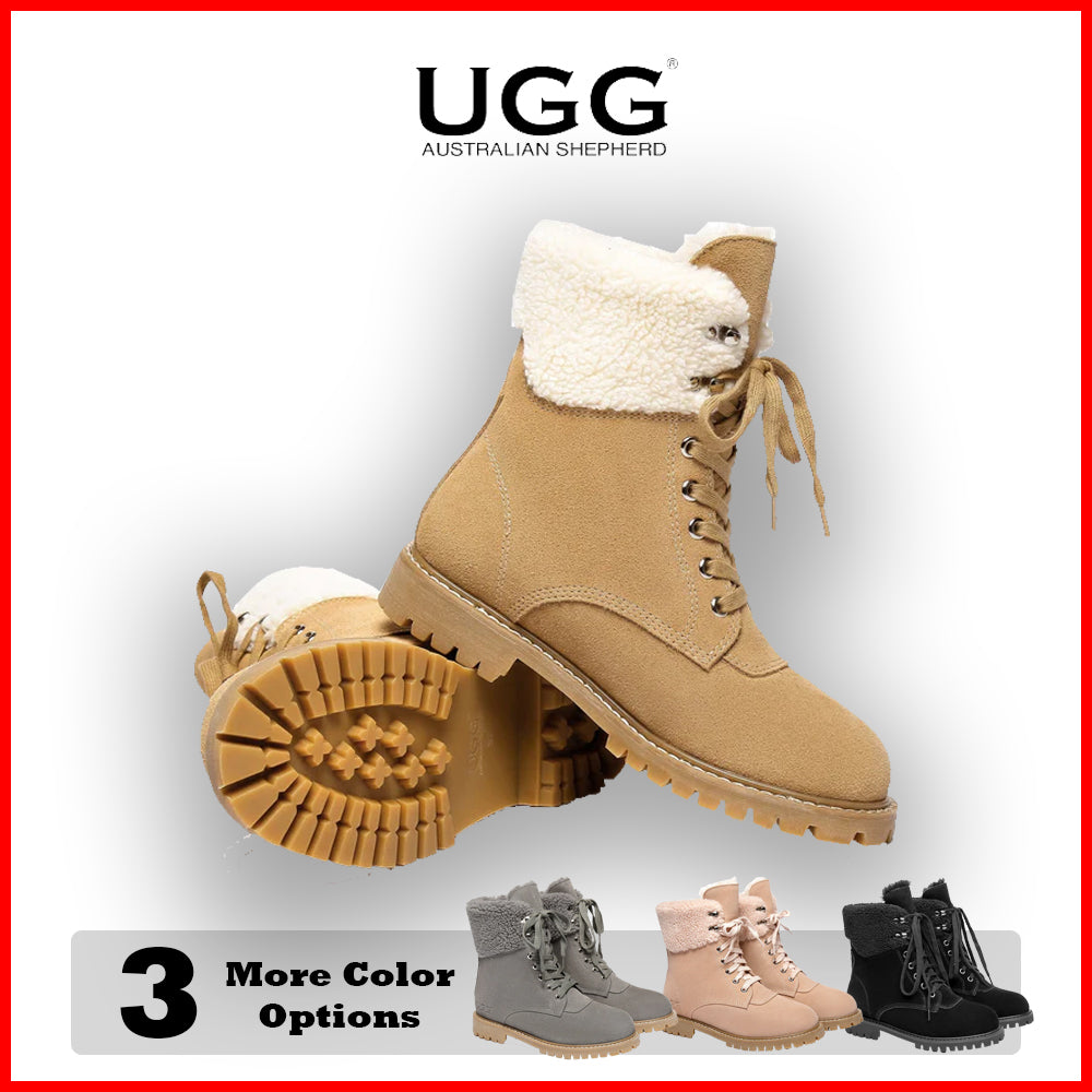 Australian Shepherd UGG Women Sheepskin Wool Fashion Chunky Boots Mina Water Resistant-Boots-PEROZ Accessories