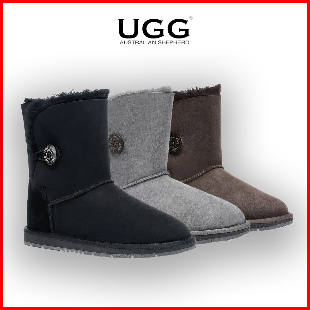 Australian Shepherd Kids AS Short Button UGG Boots Water Resistant-Kid Boots-PEROZ Accessories