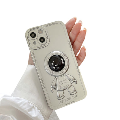 Anymob iPhone Case Pitch Black Chromed Astronaut Foldable Holder Phone Cover-Mobile Phone Cases-PEROZ Accessories