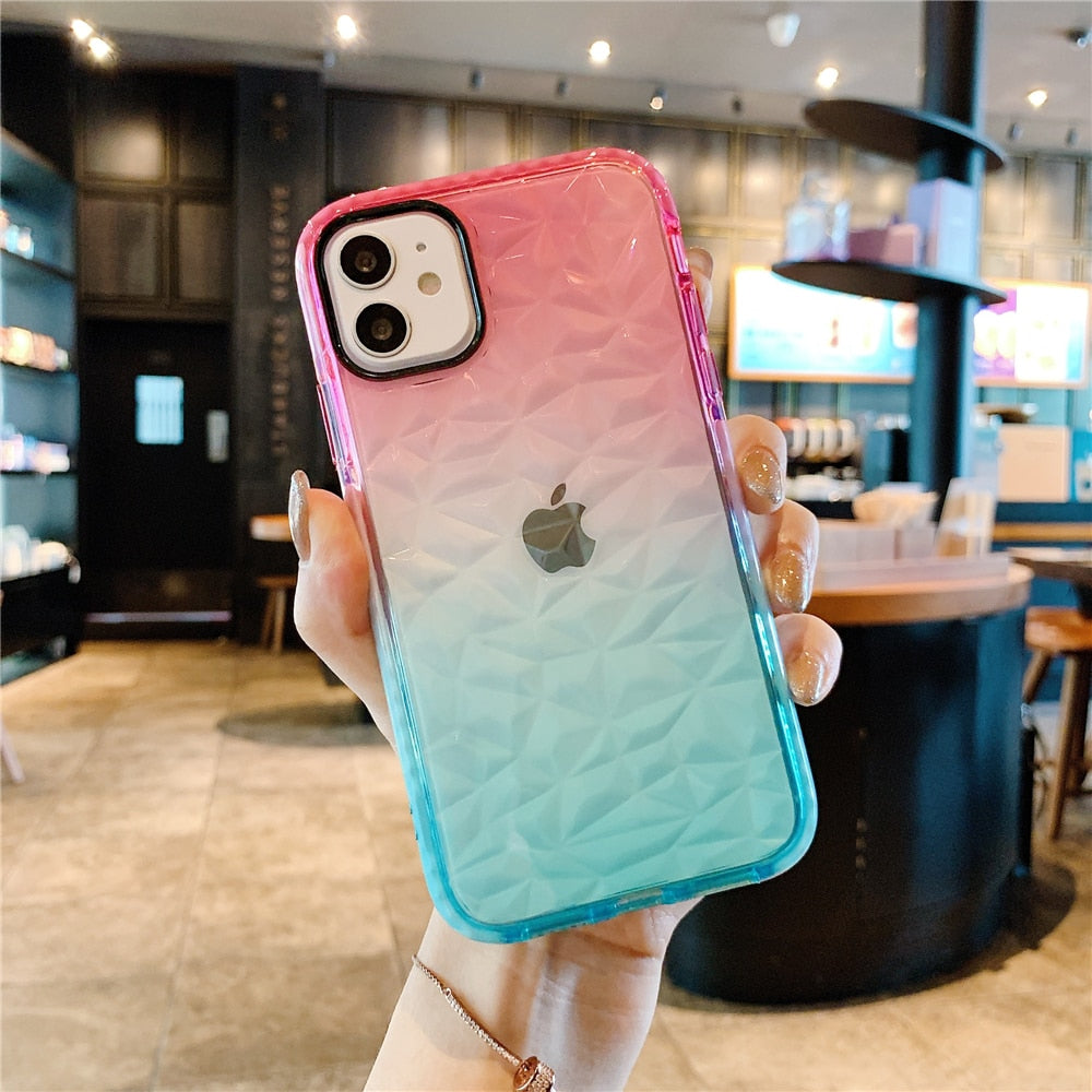 Anymob iPhone Case Red Transparent 3D Diamond Gradient Soft Silicon Back Cover-Mobile Phone Cases-PEROZ Accessories