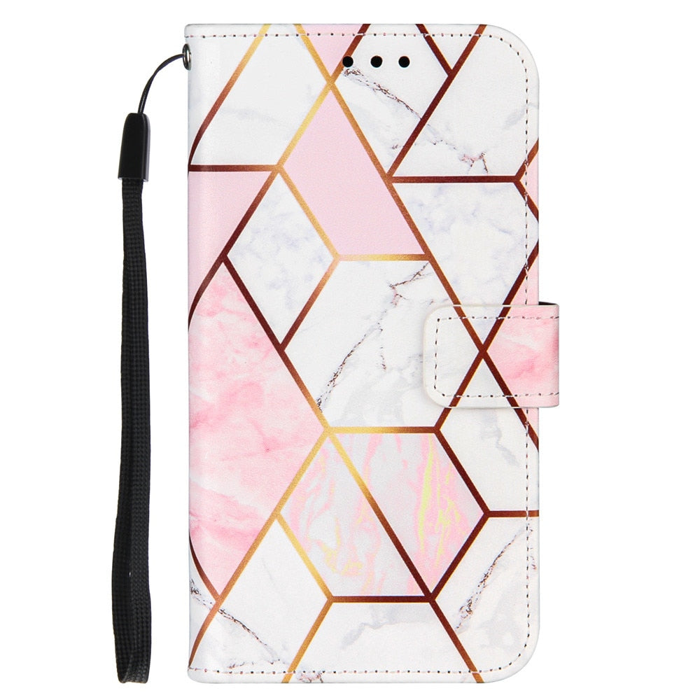 Anymob Samsung Pink Geometric Marble Leather Case Flip Wallet Magnetic Phone Cover-Mobile Phone Cases-PEROZ Accessories