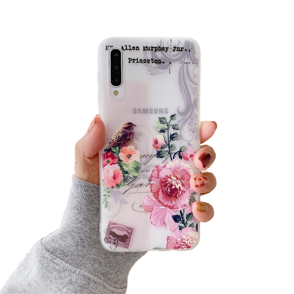 Anymob Samsung Case Brown Bird and Flower Vintage Relief Flower Phone Matte Soft Silicone Back Cover-Mobile Phone Cases-PEROZ Accessories