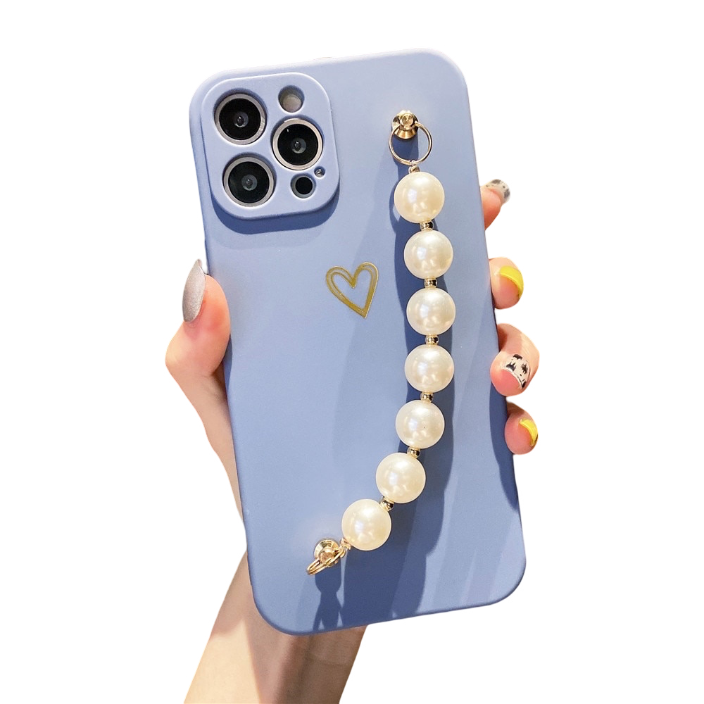 Anymob iPhone Case Light Blue Soft Pearl Bracelet Love Heart Silicone Bumper Cover-Mobile Phone Cases-PEROZ Accessories