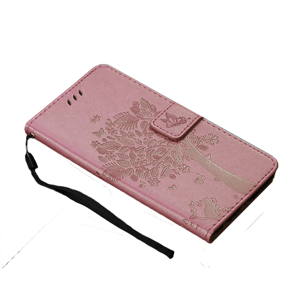 Anymob Samsung Pink Tree Cat Leather Flip Case Wallet Phone Cover Protection-Mobile Phone Cases-PEROZ Accessories