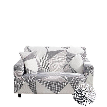 Anyhouz 2 Seater Sofa Cover White Geometric Style and Protection For Living Room Sofa Chair Elastic Stretchable Slipcover-Slipcovers-PEROZ Accessories