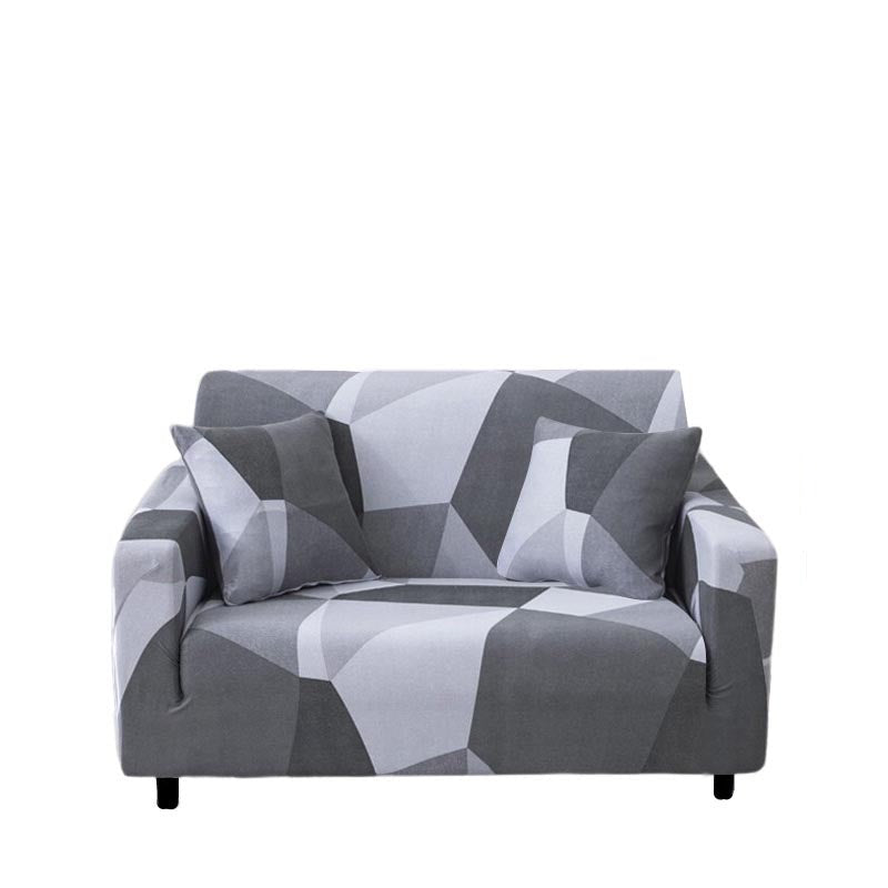 Anyhouz 2 Seater Sofa Cover White Gray Geometric Style and Protection For Living Room Sofa Chair Elastic Stretchable Slipcover-Slipcovers-PEROZ Accessories