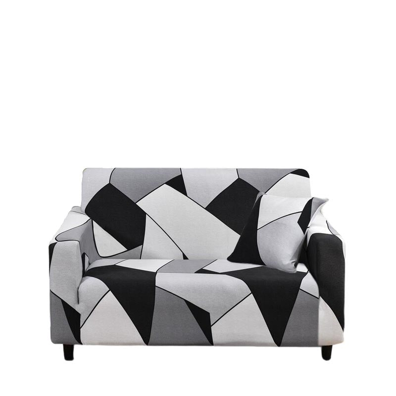 Anyhouz 2 Seater Sofa Cover Black White Geometric Style and Protection For Living Room Sofa Chair Elastic Stretchable Slipcover-Slipcovers-PEROZ Accessories