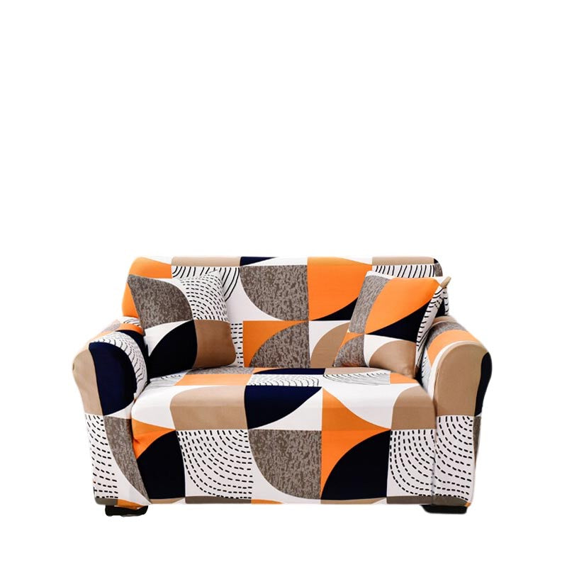 Anyhouz 2 Seater Sofa Cover Orange Geometric Style and Protection For Living Room Sofa Chair Elastic Stretchable Slipcover-Slipcovers-PEROZ Accessories