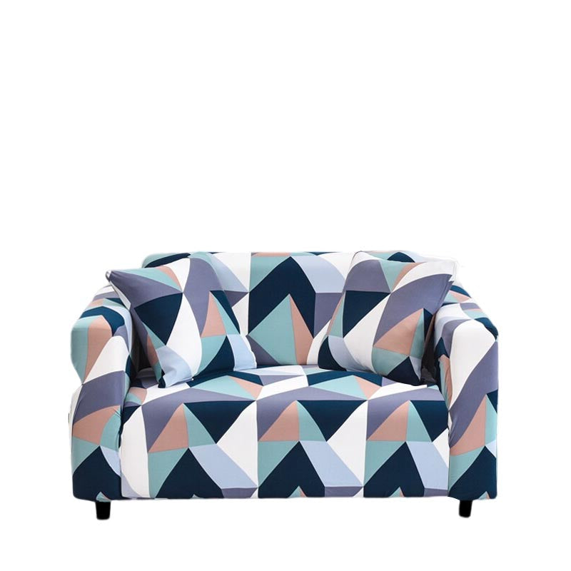 Anyhouz 2 Seater Sofa Cover Blue White Geometric Style and Protection For Living Room Sofa Chair Elastic Stretchable Slipcover-Slipcovers-PEROZ Accessories