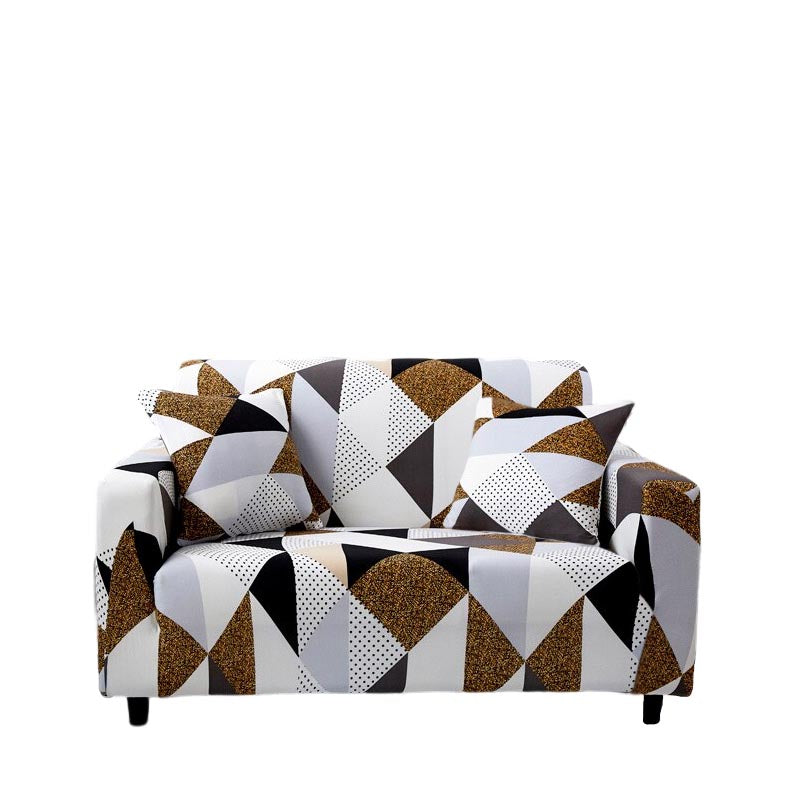 Anyhouz 2 Seater Sofa Cover Beige Geometric Style and Protection For Living Room Sofa Chair Elastic Stretchable Slipcover-Slipcovers-PEROZ Accessories