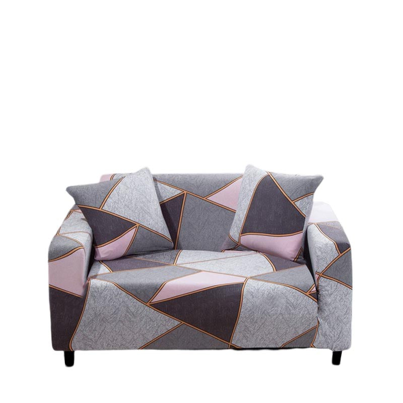 Anyhouz 2 Seater Sofa Cover Gray Pink Geometric Style and Protection For Living Room Sofa Chair Elastic Stretchable Slipcover-Slipcovers-PEROZ Accessories