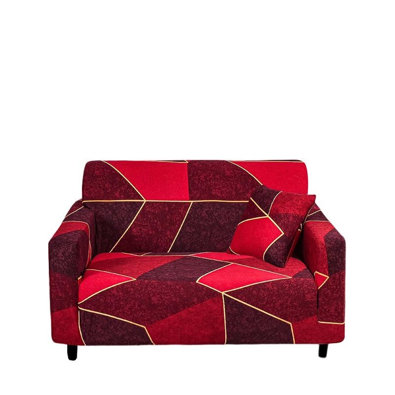 Anyhouz 2 Seater Sofa Cover Red Geometric Style and Protection For Living Room Sofa Chair Elastic Stretchable Slipcover-Slipcovers-PEROZ Accessories