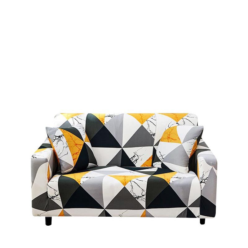 Anyhouz 2 Seater Sofa Cover Yellow White Geometric Style and Protection For Living Room Sofa Chair Elastic Stretchable Slipcover-Slipcovers-PEROZ Accessories