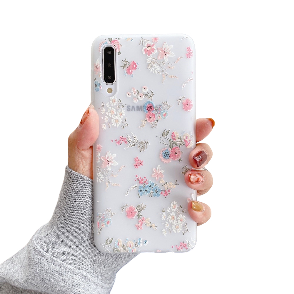 Anymob Samsung Case White And Tiny Flower Vintage Relief Flower Phone Matte Soft Silicone Back Cover-Mobile Phone Cases-PEROZ Accessories
