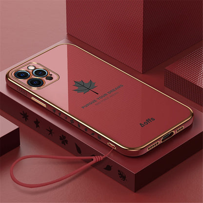 Anymob iPhone Case Black Plating Maple Leaf Square Frame Soft Cover-Mobile Phone Cases-PEROZ Accessories
