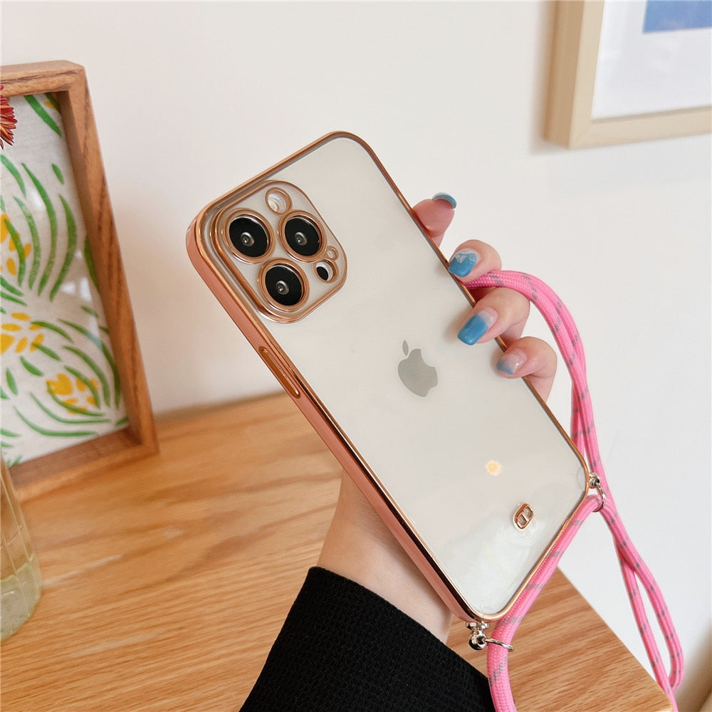Anymob iPhone Case Pink Necklace Strap Lanyard Cord Transparent Soft Cover-Mobile Phone Cases-PEROZ Accessories