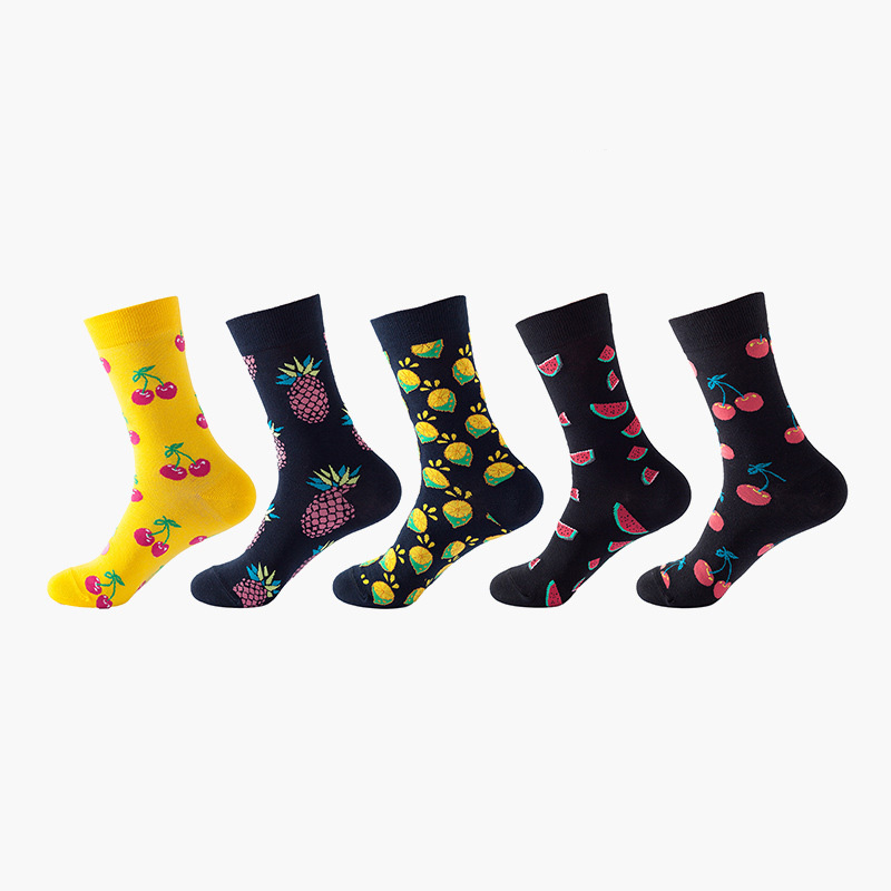 Anysox 5 Pairs One Size 5-11 Mixed Color Set Christmas Socks Cotton Fashion Random Fruits Woman Skateboard Oil Paitiing-Socks-PEROZ Accessories