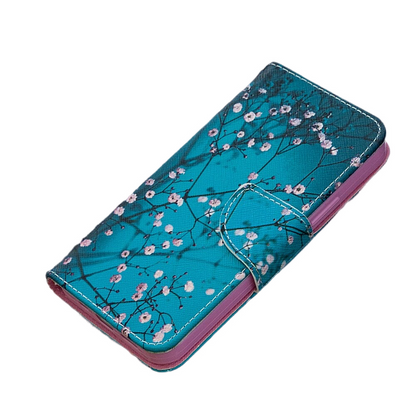 Anymob iPhone Case Blue with Cherry Blossom Flip Cover Fashion Painted Wallet Leather Bag Shell-Mobile Phone Cases-PEROZ Accessories