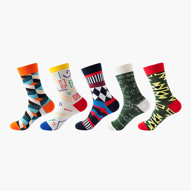 Anysox 5 Pairs One Size 5-11 Mixed Color Set Christmas Socks Cotton Fashion Mixed Pattern Woman Skateboard Oil Paitiing-Socks-PEROZ Accessories